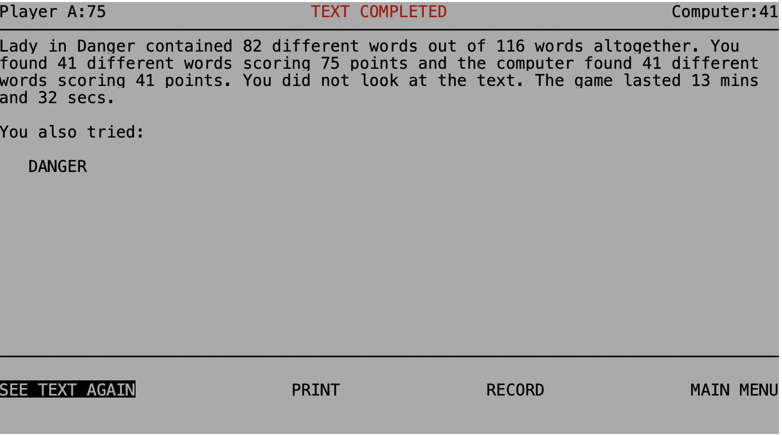 analysis screen